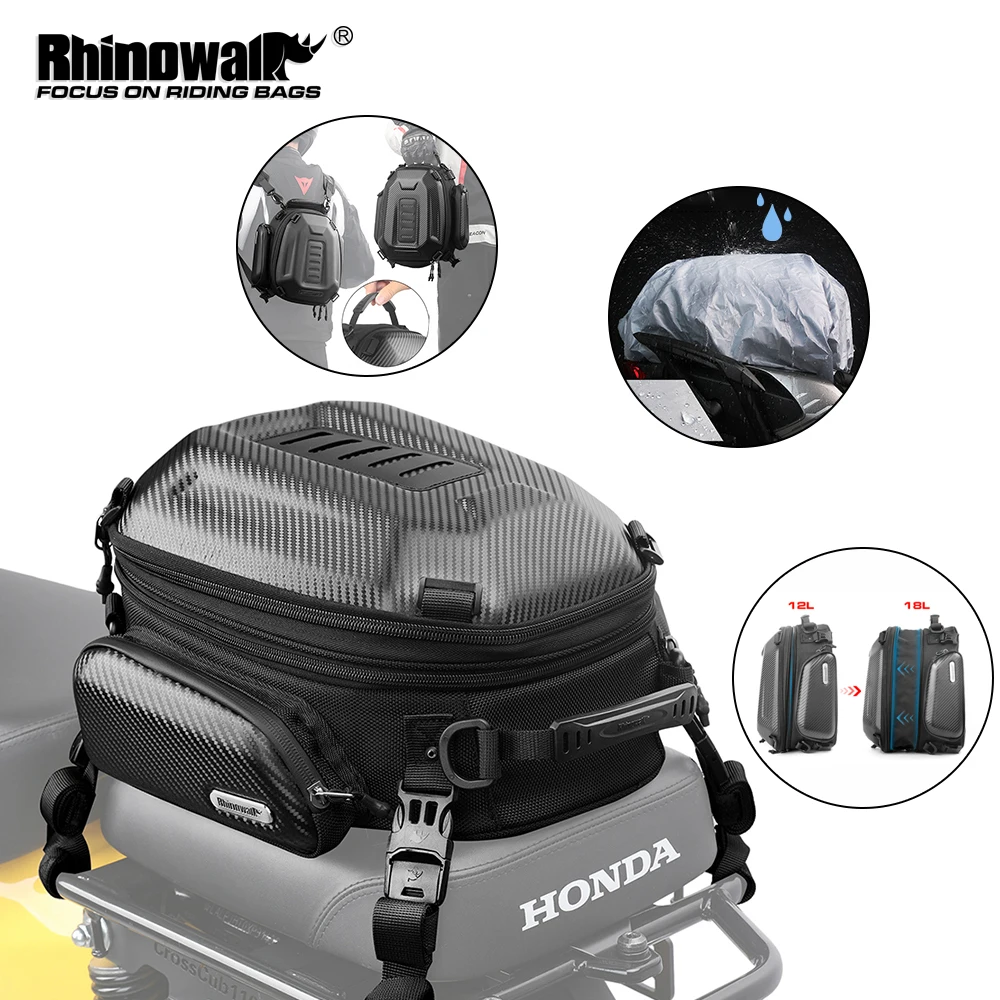 

Rhinowalk Motorcycle Tail Bag 12L-18L Large Capacity Expandable Motorcycle Rear Seat Bag With Rain Cover Backpack Accessories