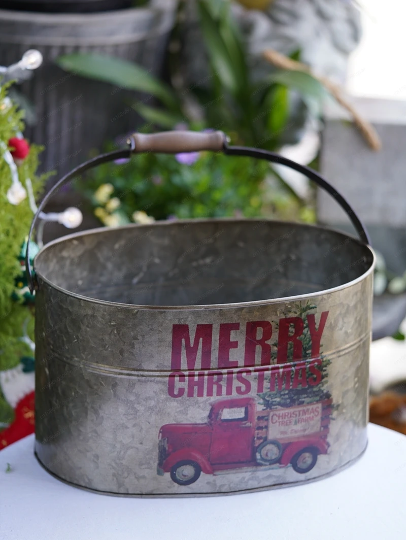 

Американский ретро старый кованый железный принт с одной ручкой, овальный горшок для хранения, цветочный горшок, ведро для цветов