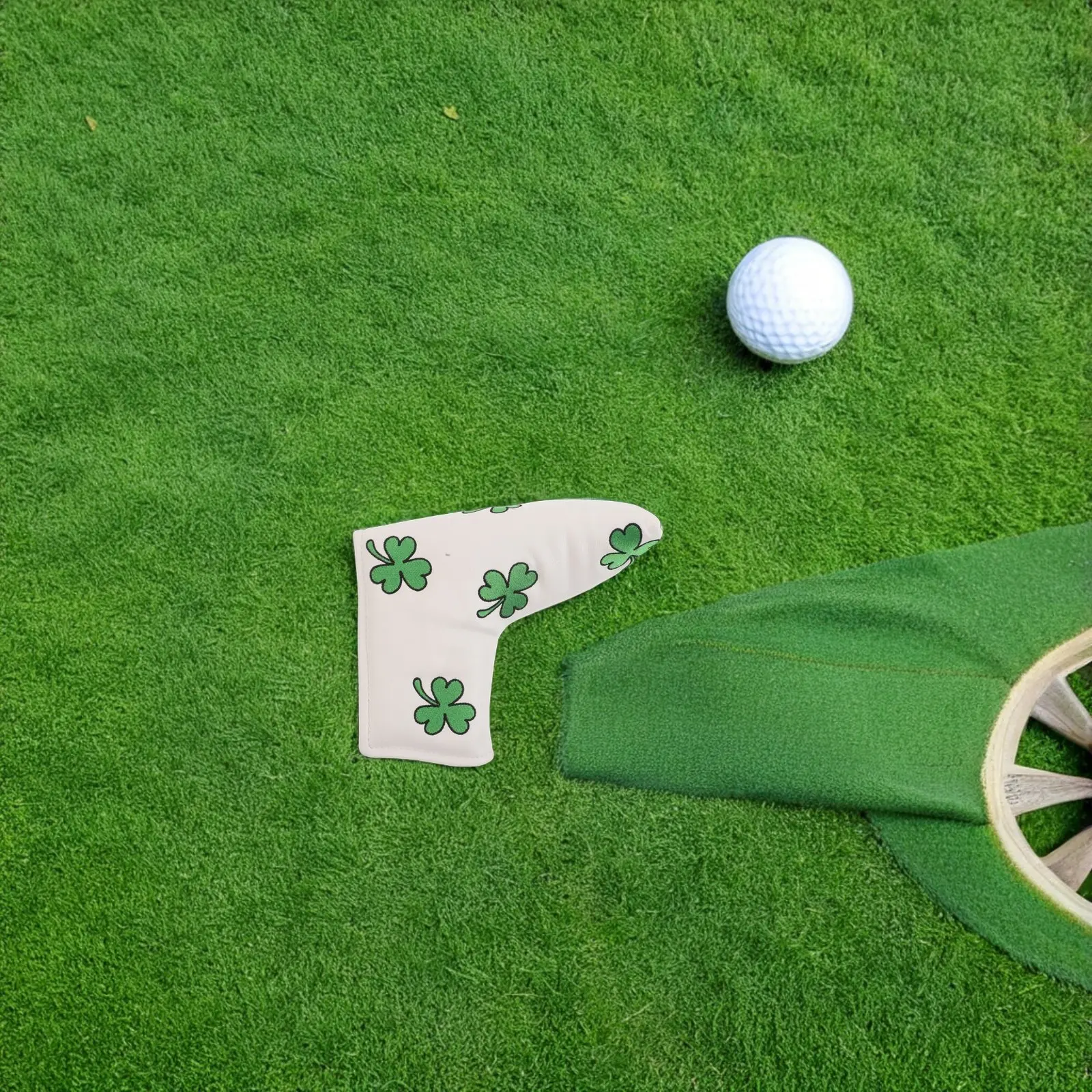 

Shamrock Golf Putter Headcover Mallet Style PU Weather Resistant Protection Elegant Embroidery Theme Putter Cover