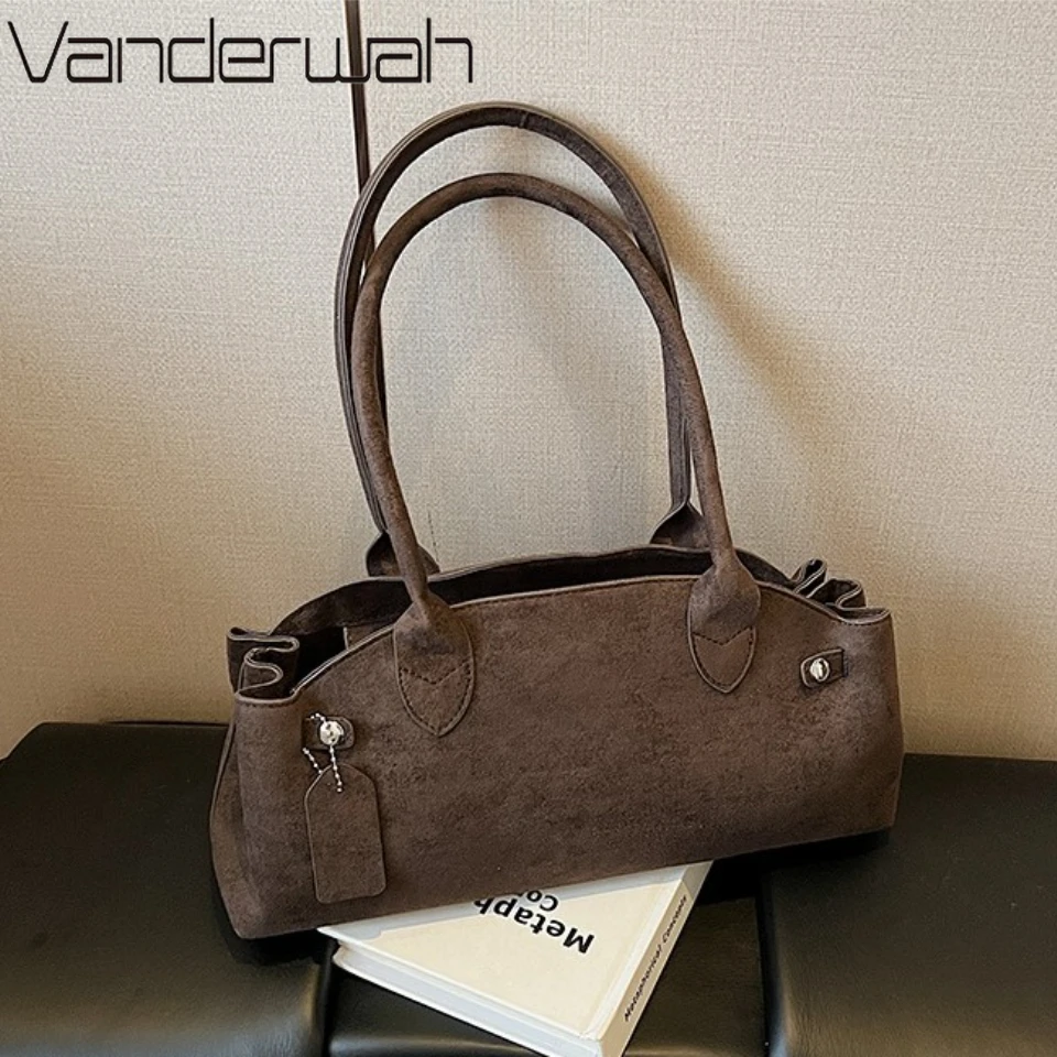 

French Style Underarm Shoulder Bags for Women PU Suede Casual Tote Sac Top-handle Bag Winter Luxury Designer Solid Color Handbag