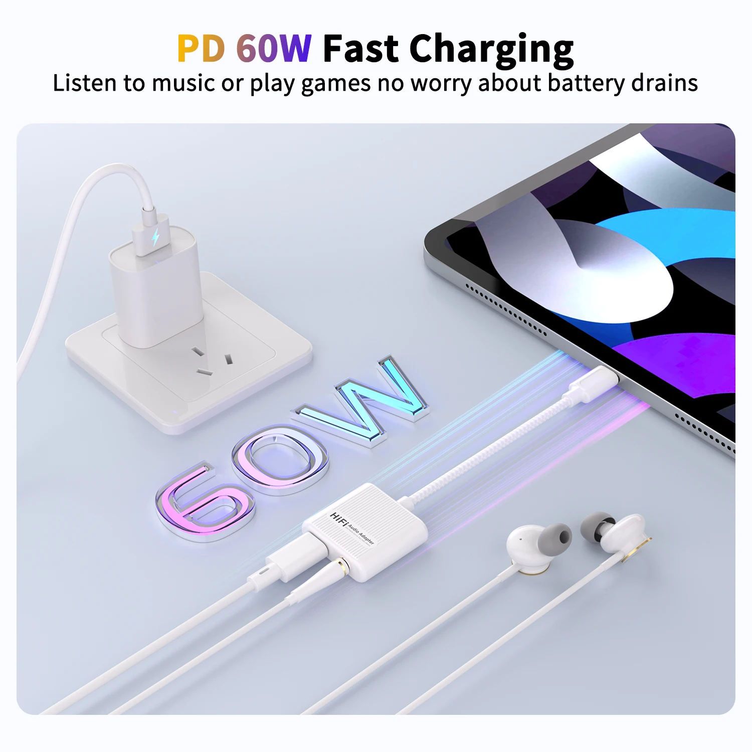 PD 60W Adapter typu C na gniazdo 3,5 mm DAC typu C Mysz ogon HiFi Audio Aux na USB C Konwerter słuchawek do iPhone 15 iPad Samsung