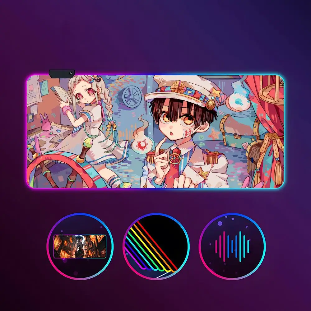 

Коврик для мыши в стиле аниме Jibaku Shounen Hanako-kun, светящийся в темноте RGB, 900X400 мм, большой настольный коврик, нескользящий, очень большой игровой офисный коврик для мыши