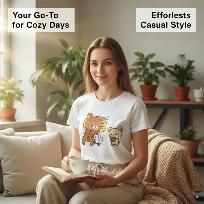 

Kawaii Rilakkuma Y2K Tops & Tees Girls Y2K Cartoon Short Sleeve T-shirt Casual Student Top Daily Wear Summer Fashion Top Tee New