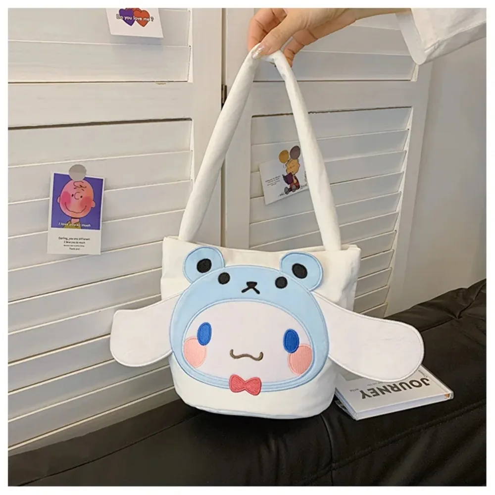 Sanrio-Bolso de hombro Kawaii Cinnamoroll My Melody Anime, bolsa de cubo de felpa con dibujos animados, bolsa de maquillaje para llevar, regalos para niños