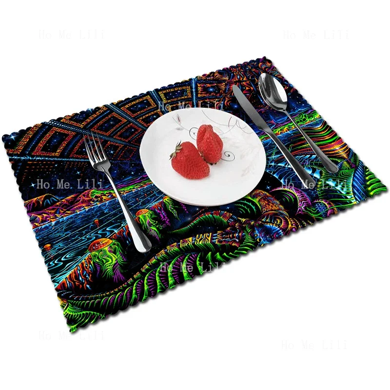 A Magical World Of Psychedelic Wizard Forests And Romantic Encounters On Rainy Days Placemat For Tabletop Decor