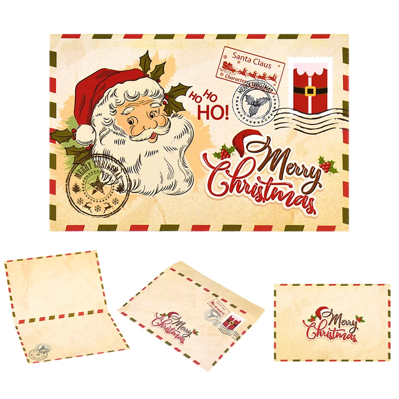 5pcs Vintage Christmas Kraft Letter Paper Santa Claus Letter Pad Gift Envelopes Xmas Party DIY Invitation Greeting Card