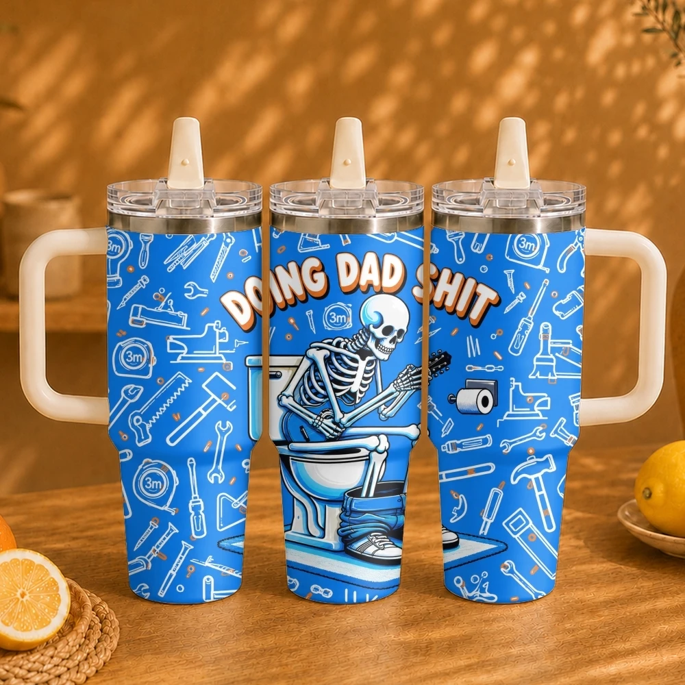 Interesting Daily Life of a Skeleton Vacuum Flasks 40oz Vacuum Insulated Travel Mug - Stainless Steel Straw Cup Lid