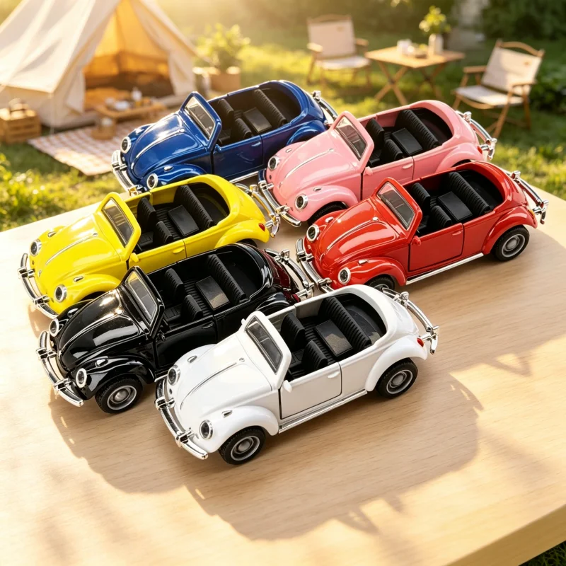 Retro Classic Convertible Beetle Alloy Car Model, Metal-Cast vintage Convertible, desktop Decoration and Collectible Display Mod