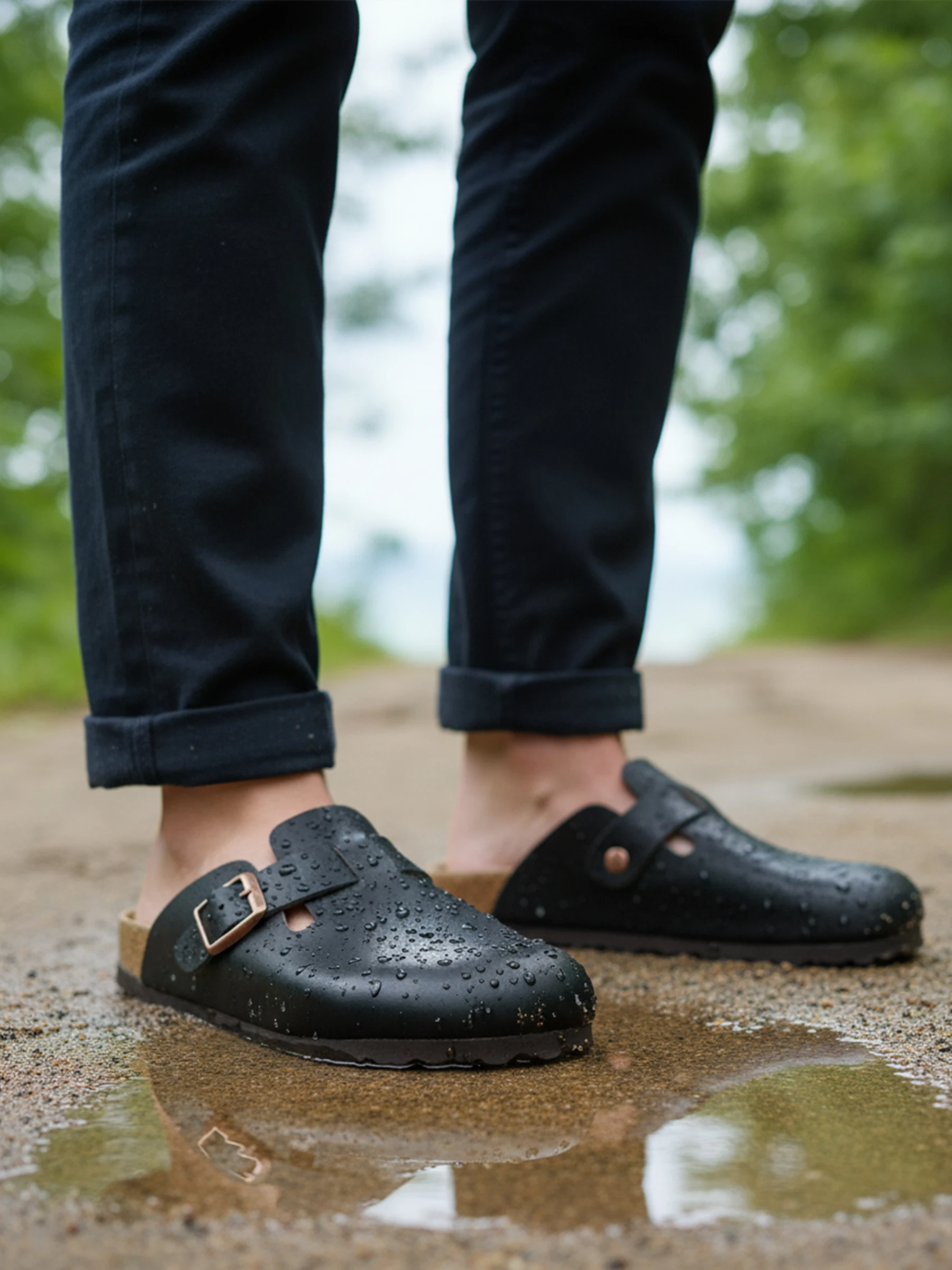 Women's Genuine Leather Waterproof Mule Sandals With Adjustable Strap_voghion.com