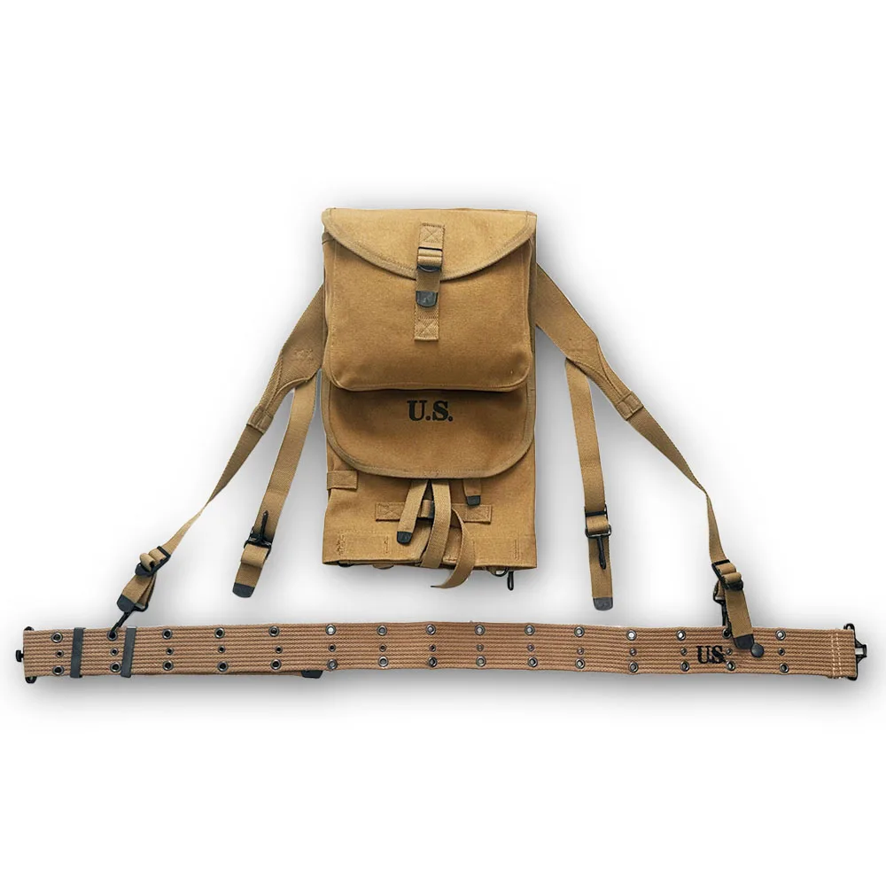 Mochila táctica M1928 Segunda Guerra Mundial lona caqui réplica