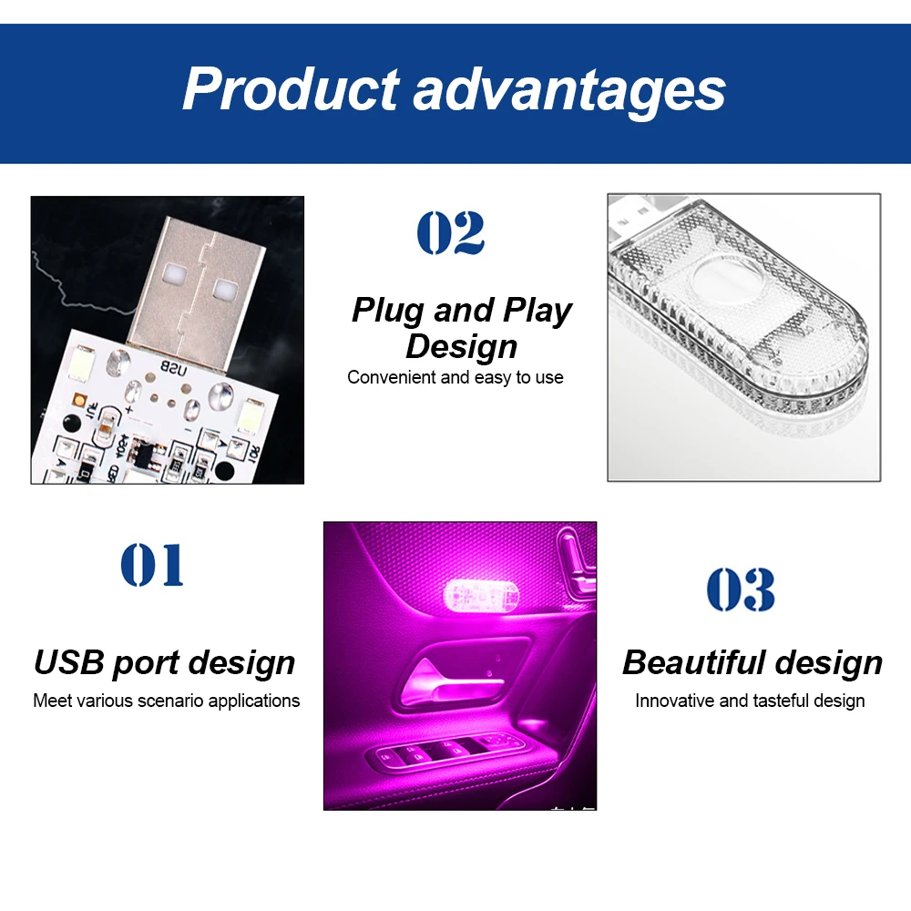 1/2X LED Touch Light Mini Wireless Car Interior Lighting Auto Roof Ceiling Reading Lamp for Door Foot Trunk Storage Box Charger