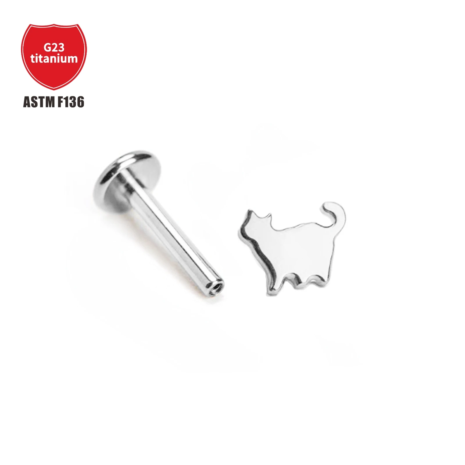 1 Pcs F136 Titanium Stud Earrings Fat Cat Animal Inner Thread Cute Cat Lip Stud Implantable Grade Body Piercing Jewelry