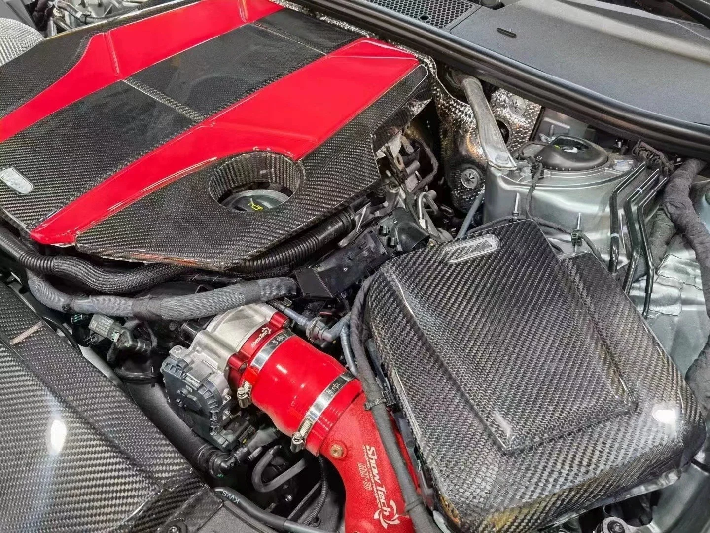 19- نظام مدخل الكربون الجاف الحقيقي عالي الكفاءة مناسب لمدخل الهواء البارد Audi A7 C8 3.0T