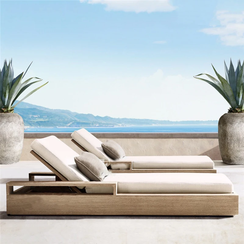 High quality beach chaise outdoor furniture garden solid teak wood leisure  patio poolside sun r