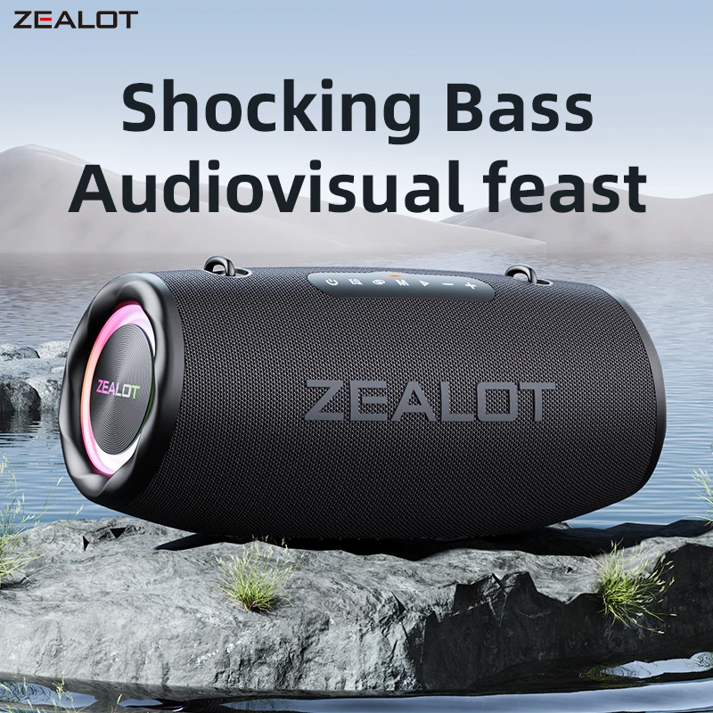 

ZEALOT-S87 Portable Bluetooth Speaker, 80W Stereo Sound with XBass, IPX6 Waterproof, LED Light,Outdoor Wireless Speakers