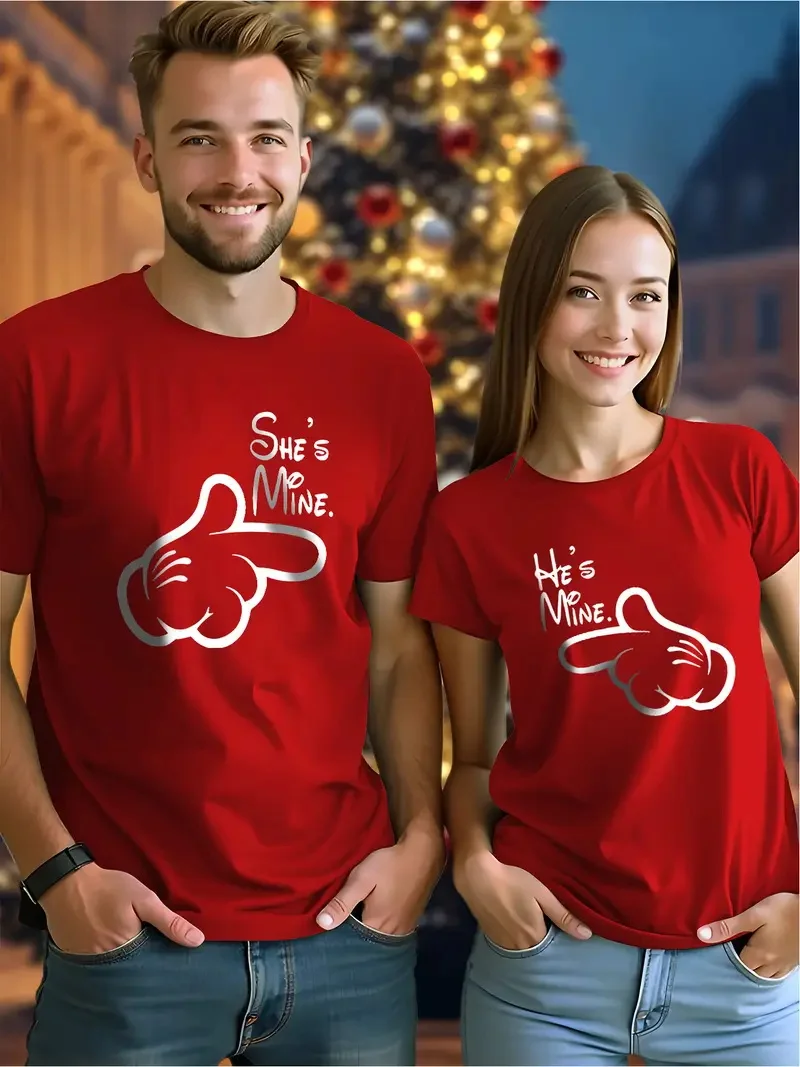 Valentine\'s Day Couples Matching T-Shirts Casual Short Sleeve Crew Neck T Shirt For Men Women New In Couple Elements Print Tees