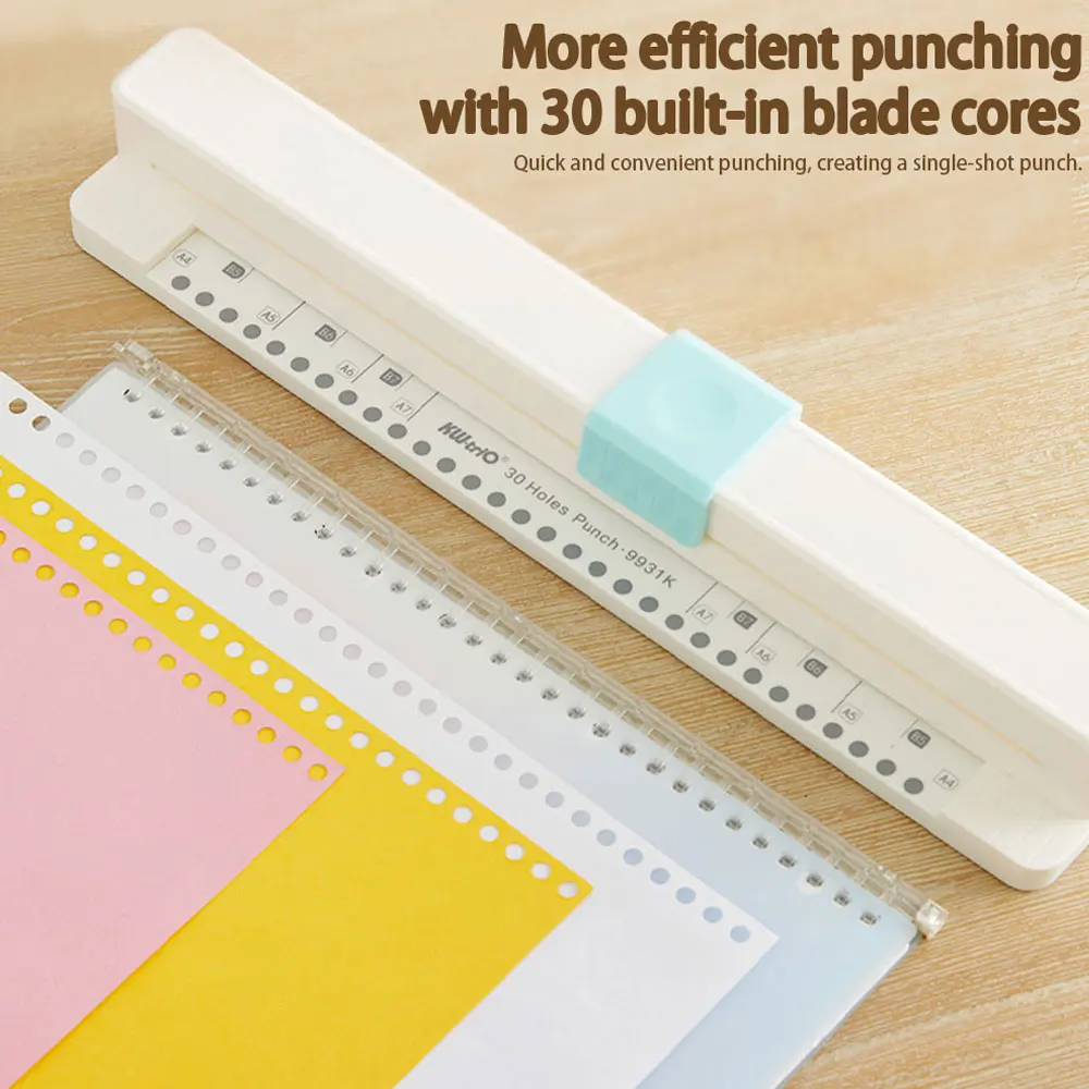 

1PC 30 hole hand-push puncher, quick and easy punching, suitable for storing documents and test papers.