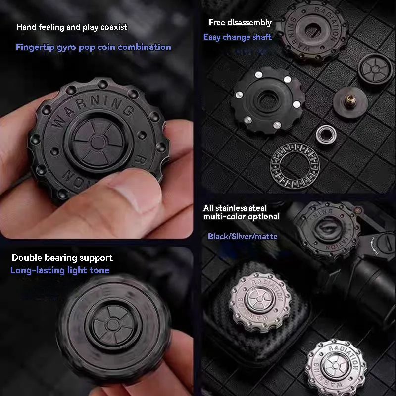 EDC Gear Hand Spinner Clicker Adult Fidget Toy Radiation Warning Fidget Slider Spinner ADHD Tool Anti-anxiety Stress Relief Toys