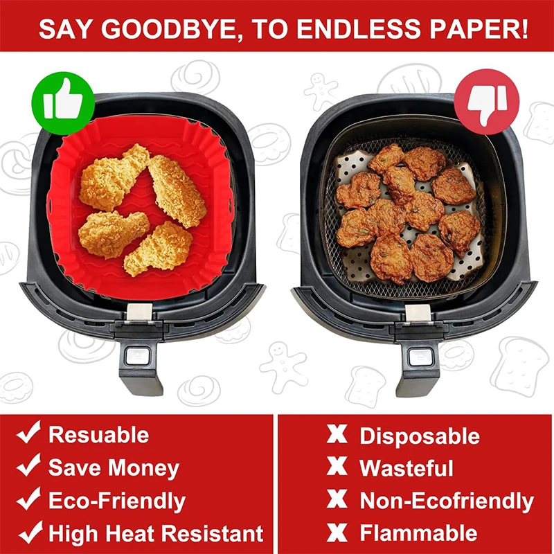 Air Fryer Silicone Pot Thick Reusable Silicone Square Round Rectangle Air Fryer Liners Airfryer Oven Baking Mold Basket Pan Tool