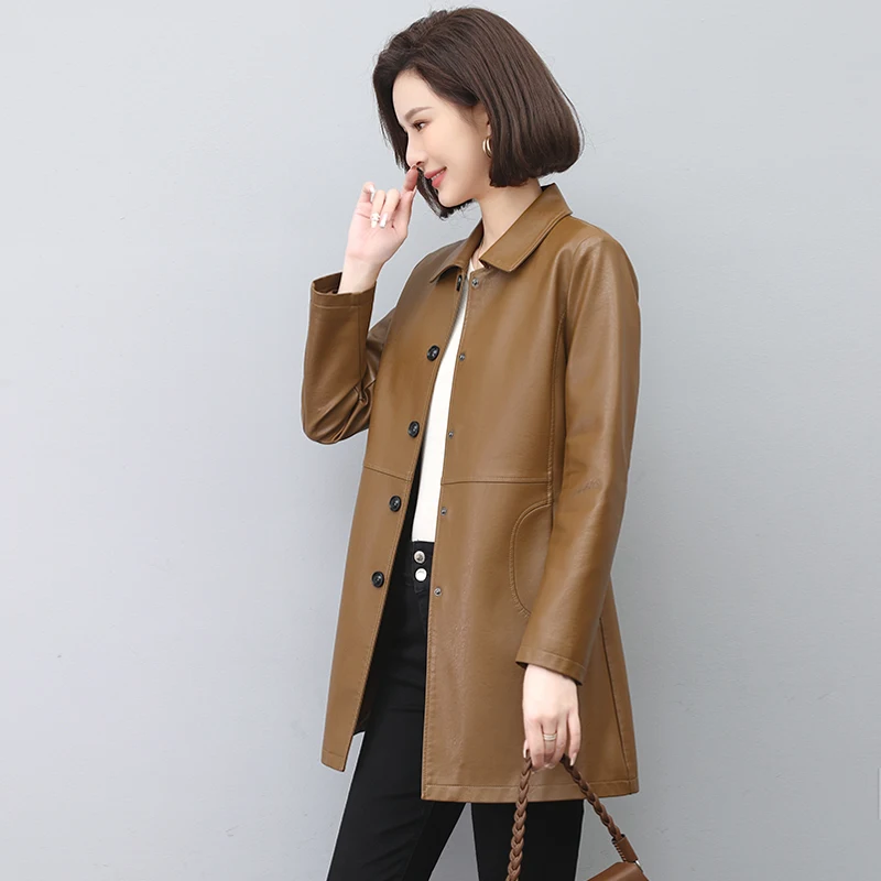 

Ning Genuine Leather Coat Women's Mid-Length 2026 Spring Autumn New Style Sheepskin Windbreaker Korean Version Slimming...