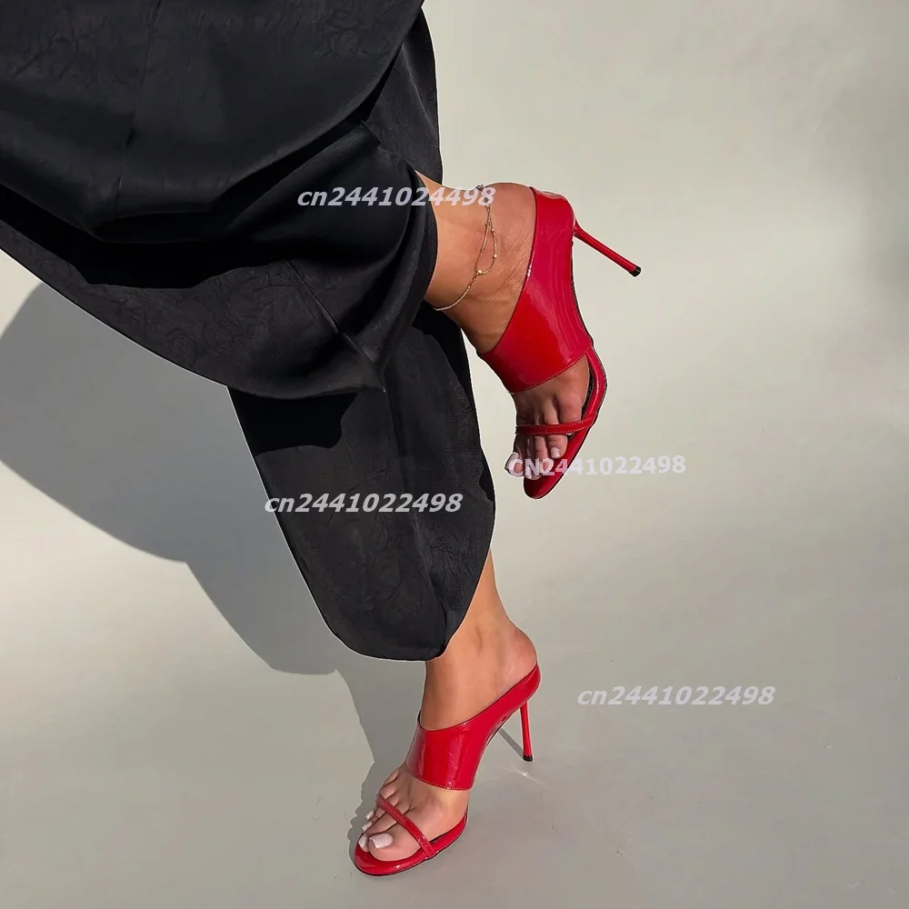 Women's Patent Leather Stiletto Heels Double Strap Slingback Sandals Open Toe Ankle Strap Faux Leather Thin High Heels Sexy Shoe