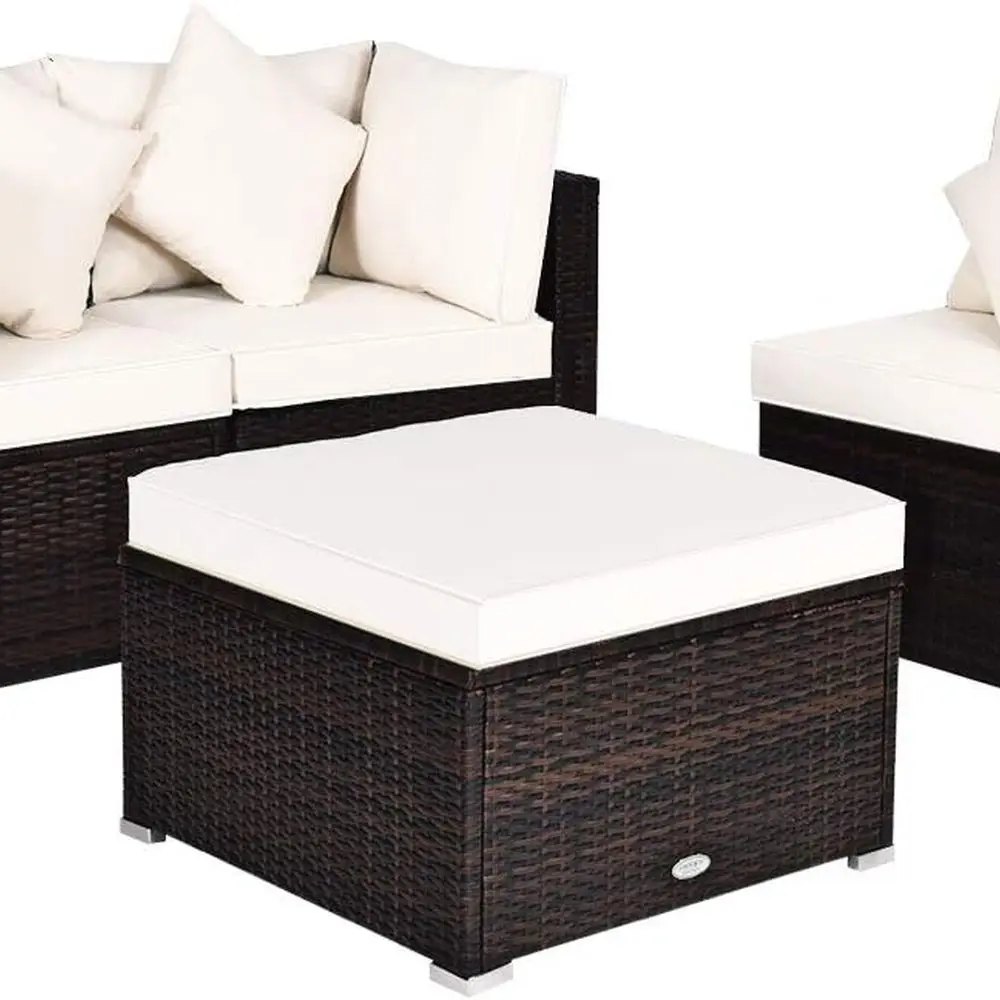 

White Outdoor Rattan Sofa Set: 4-Piece Patio Sectional with Cushions for Garden, Poolside, and Balcony