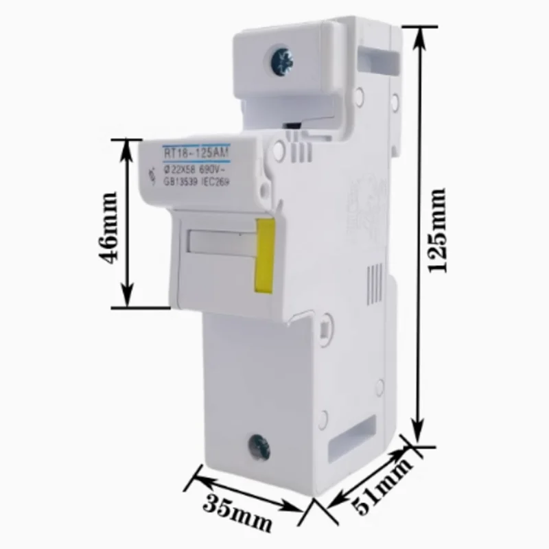 RT18-125AM 1P RT18-125A RT18-125 fuse base 1P rail type fuse core 22 * 58 RT18 RT14 690V @22X58  GB13539 1EC269  Without lights