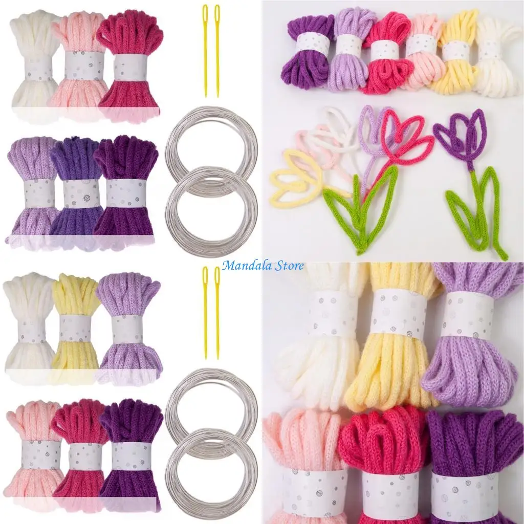 

U2JC 6 Rolls 7mmX5Meters Polyester Rope Assorted Color Hollow Braided Rope with Needle and Metal Sculpting Wire for Art Craft