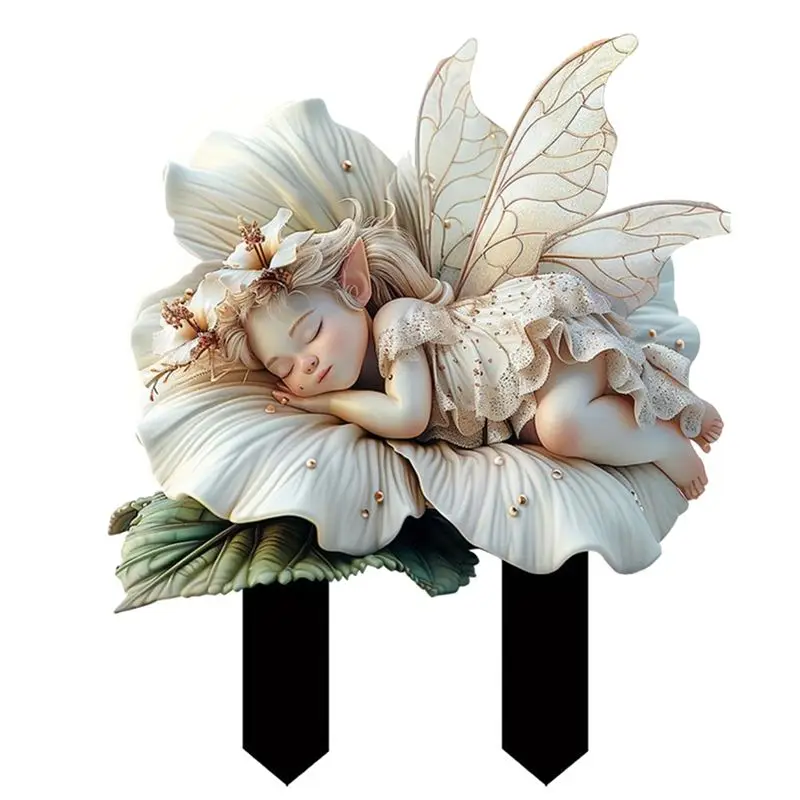 AWAH White Lotus Fairy Garden Stake Acrylic Flower Pot Decoration Sunlight Catcher And Garden Landscape Art
