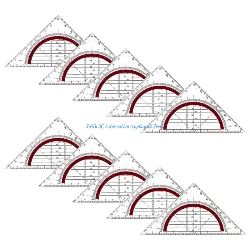 10 قطعة أداة هندسية مربعة مدمجة 180 درجة منقلة مسطرة صياغة الرياضيات