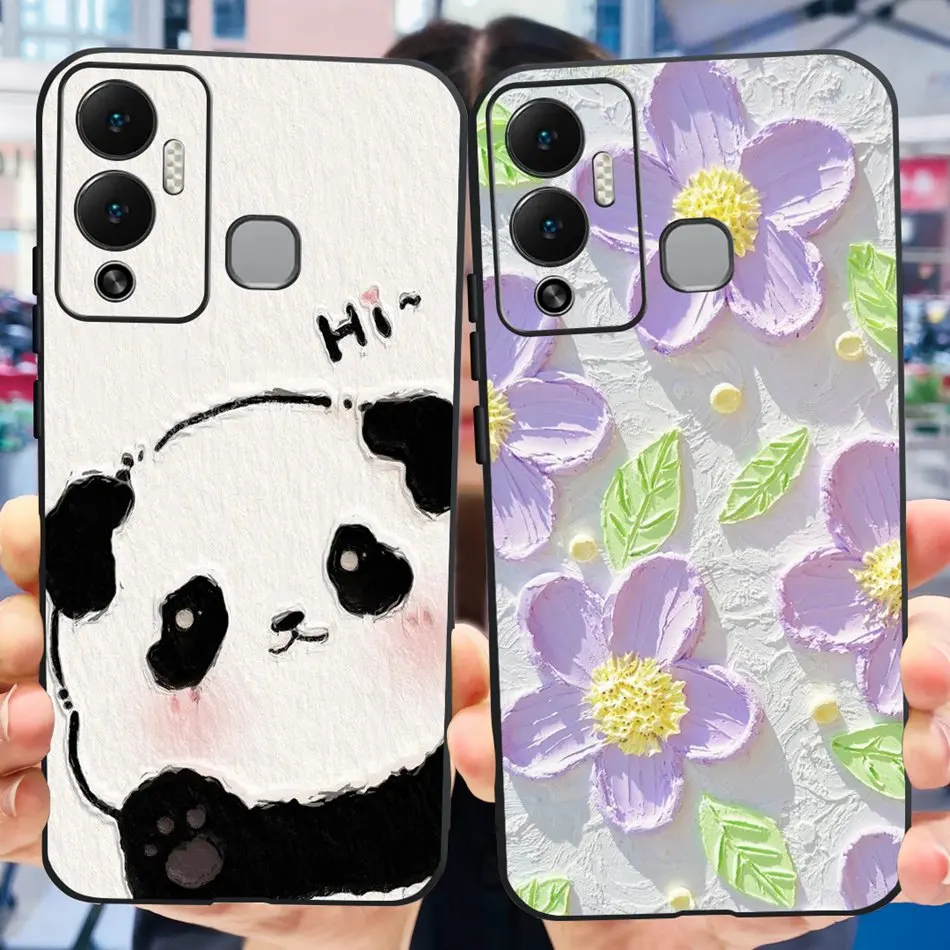 For Infinix Hot 12 Play X6816C X6816 Cute Panda Cartoon Phone Case For Infinix Hot 12Play Black Silicone Soft TPU Cases