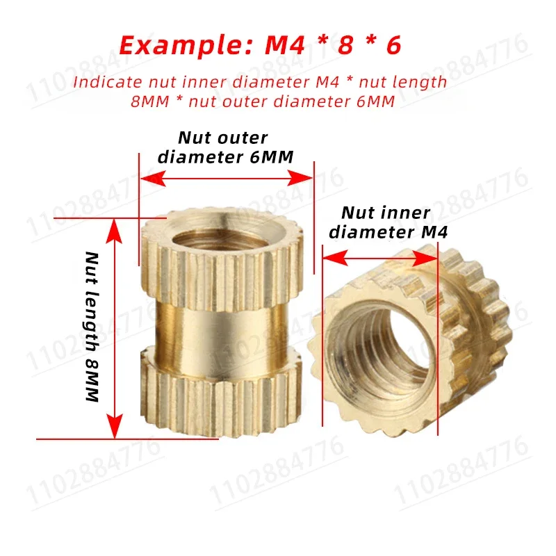 Tuercas de inserción de fusión en caliente de latón, moldeo por calefacción, insertos de rosca de cobre, tuerca moleteada de inyección M2.5 M3 M4 M5 M6