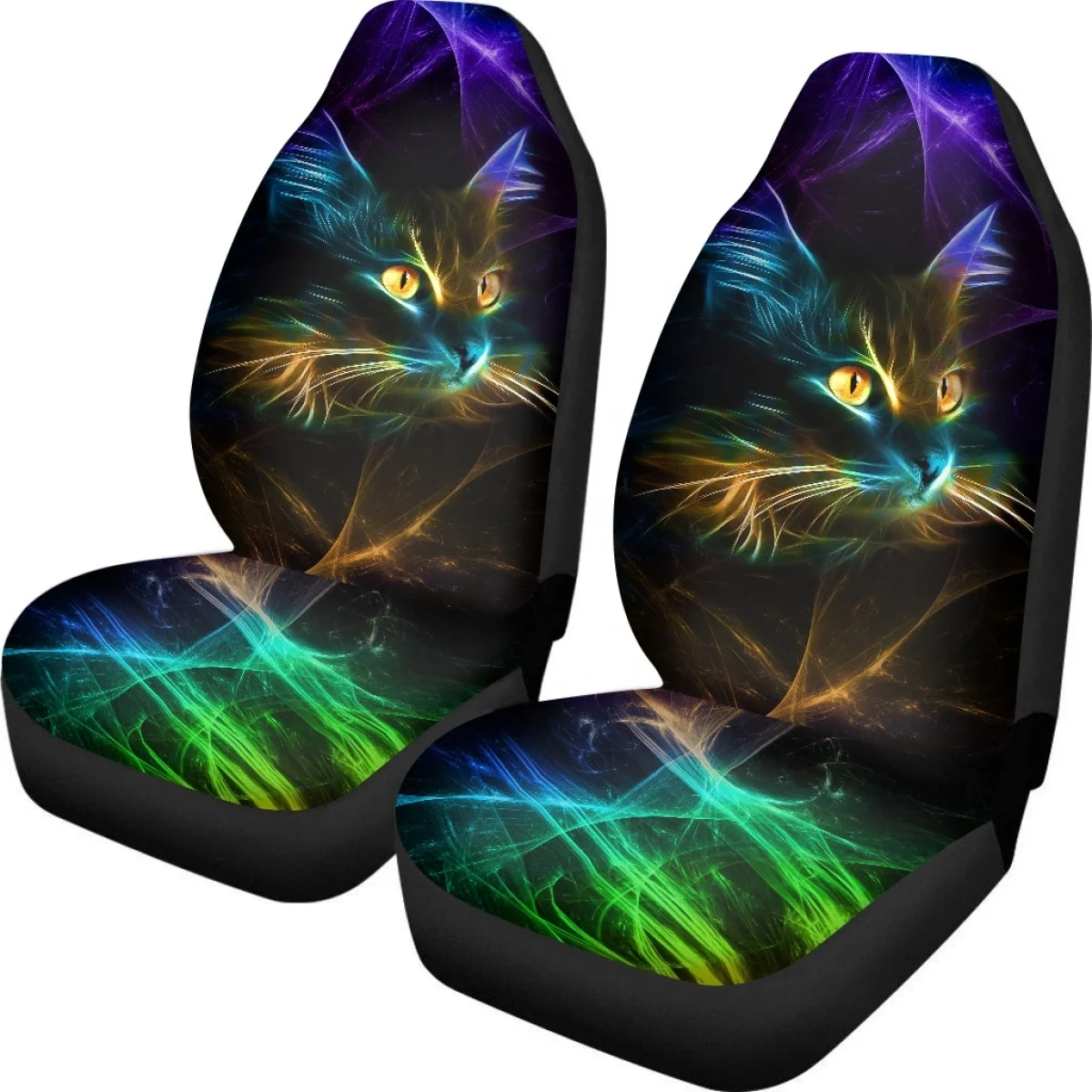 Auto Front Seat Cover Set Gradient Cool Cat Print Unisex Car Seat Covers Set Easy to Clean Install High Quality Full Set Comfort