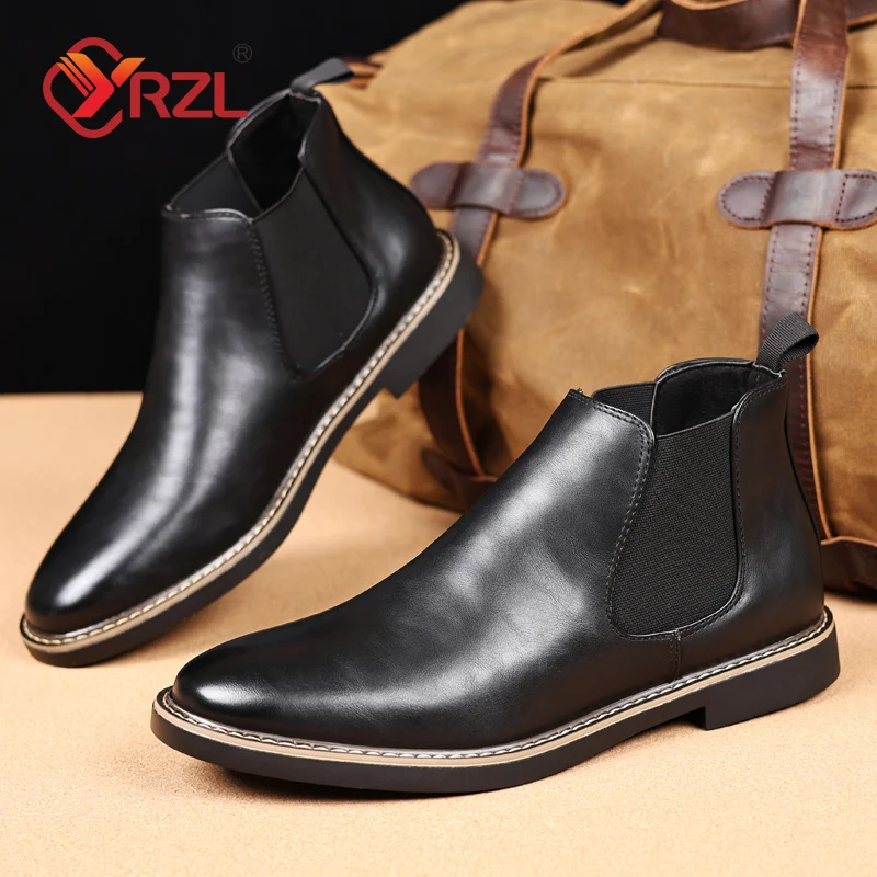 YRZL 39~47 Men Chelsea Boots Brand Retro Comfortable PU Leather Ankle Boots Men 2024 Fashion Black Brown Mens Boots