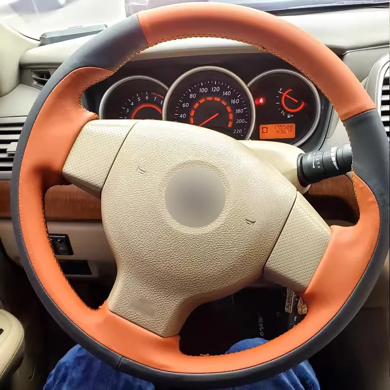 

Full Wrap Car Steering Wheel Cover Smooth Black Leather with Orange Leather Car Accessoires for Nissan Teana Sylphy Tiid LIVINA