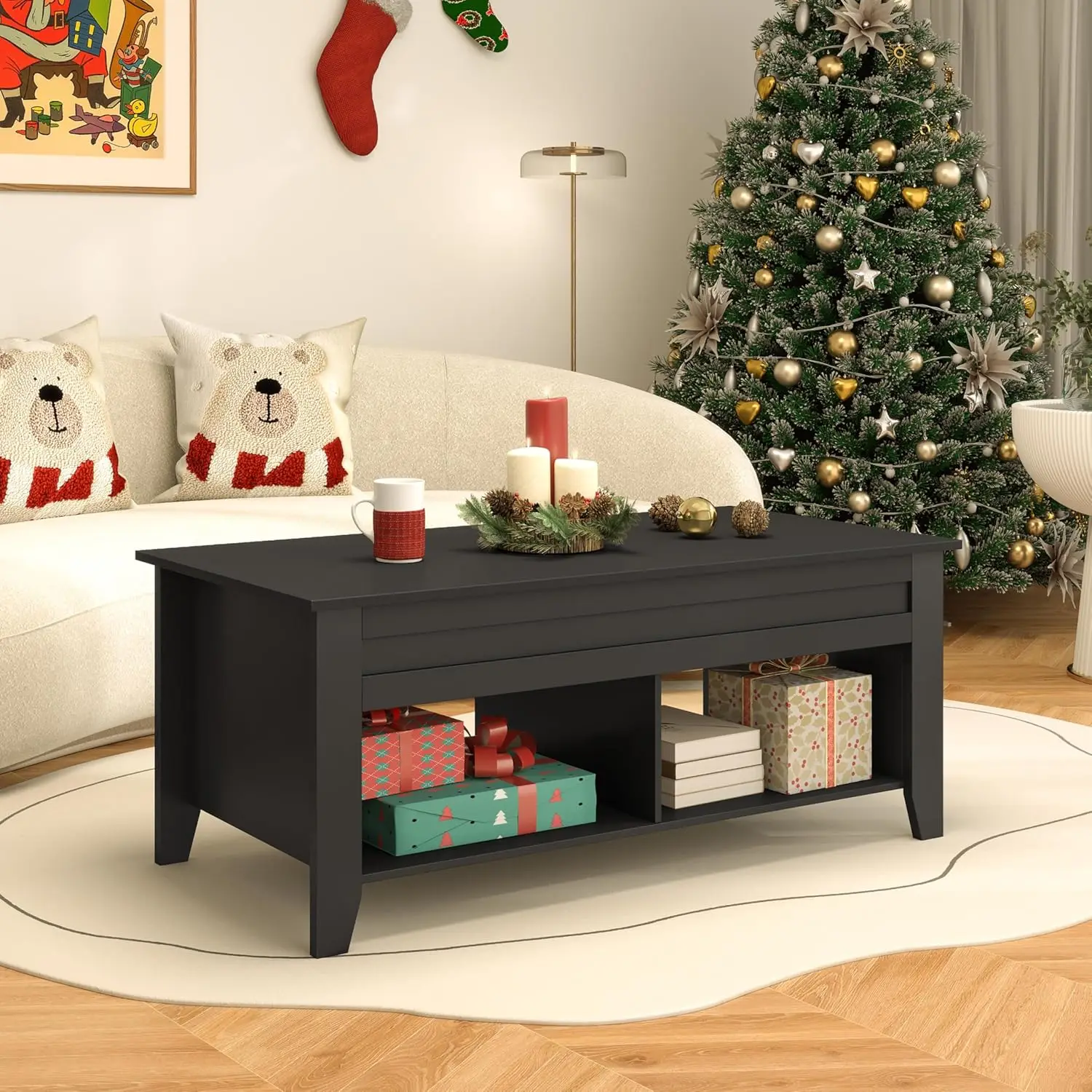 Lift Top Coffee Table with Hidden Storage, 47.5 Inch Black Design for Living Room
