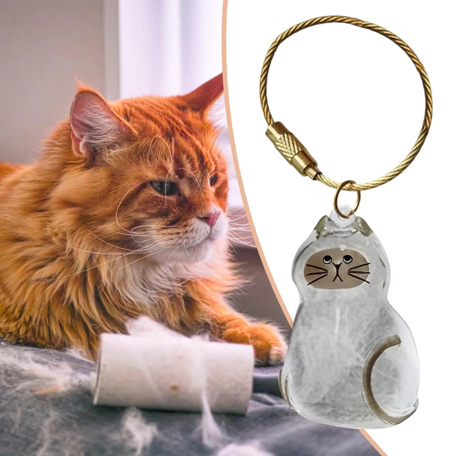 Katzenhaar-Aufbewahrungskapsel Schlüsselanhänger zum Sammeln von Tierhaaren Gedenk-Accessoires Einfach Gestalteter Katzenförmiger Schlüsselanhänger – Detail 4