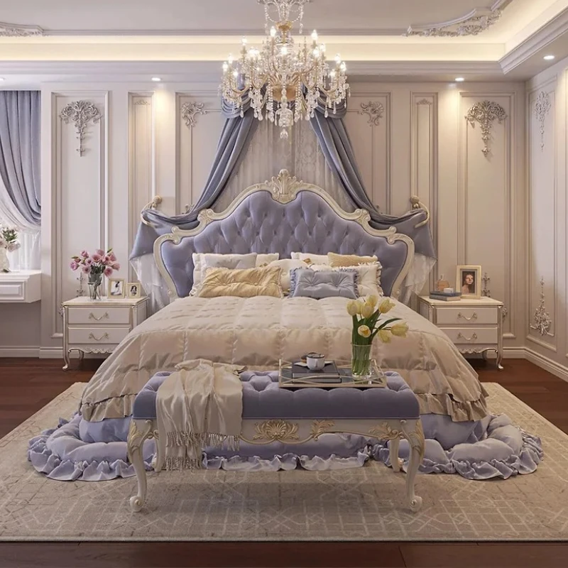 Wooden Modern Simple European Bed Headboard Royal Princess Floor Bedding Bed Luxury Design Letto Matrimoniale Bedroom Furniture