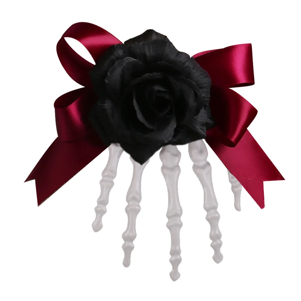 

Halloween Skull Hair Clips Hand Red Black Rose Bow Gothic Hair Barrettes Women Halloween Party Cosplay Accessories