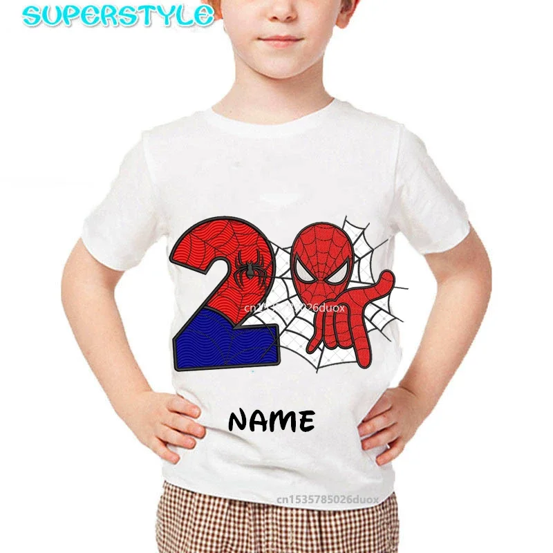 2 3 4 5 6 7 8 9 Year Birthday Marvel Spiderman Girls Shirts Kid Personalize Name Birthday Boy Summer Short Sleeved White T-shirt