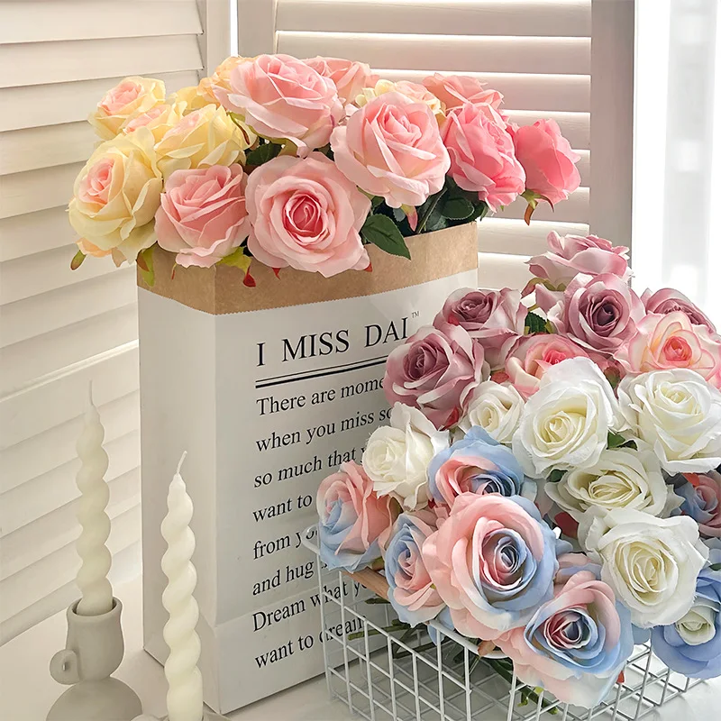 5PCS 51CM Artificial Rose DIA 9CM Broken Ice Blue Rose Valentine's Day Home Decoration Artificial Flower Decoration