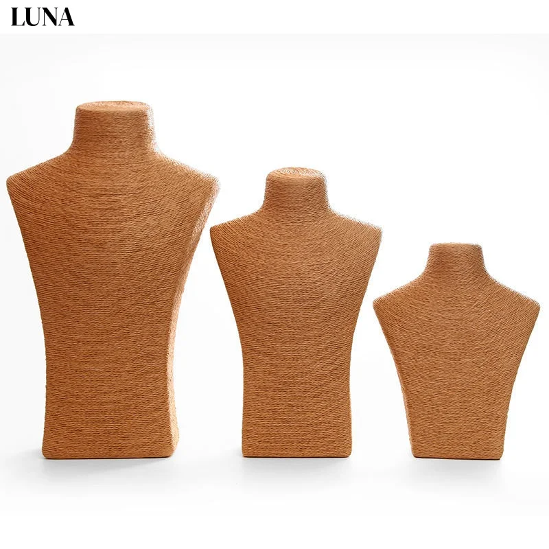 

Linen Jewelry Pendants Display Stand - Portrait Showcase Window Shelf Necklaces Holder Bust Mannequin Organizer Rack for Home