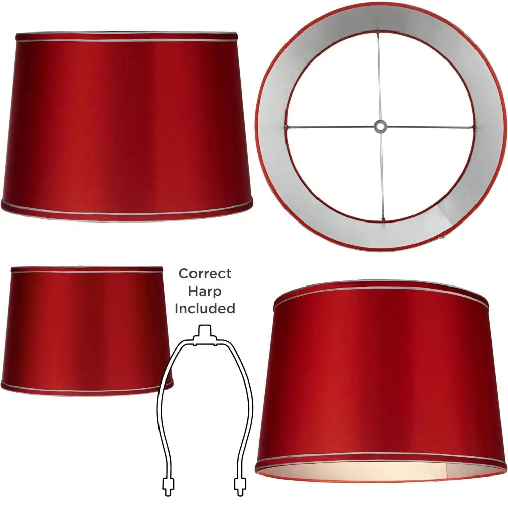 

Red Large Drum Lamp Shade 14 Top x 16 Bottom x 11 Slant x 11 High with Spider, Replacement Harp and Finial - Spring-Themed