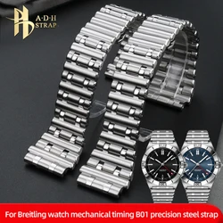 For Breitling Chronomat AB0136161C1A1 B01 Solid Precision Steel Watch Chain Male Interface Stainless Steel Metal WatchStrap 24mm