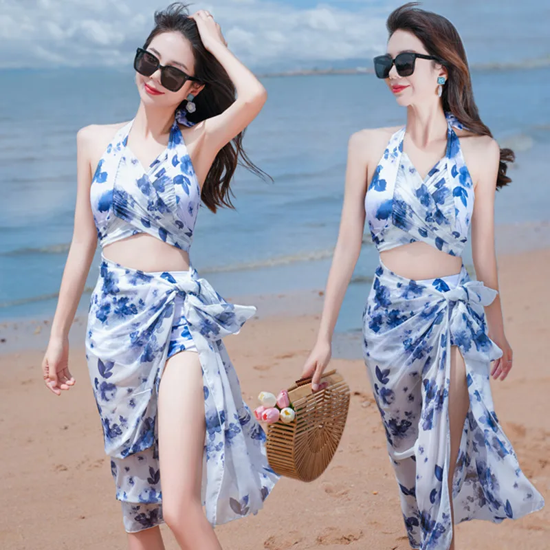 Vacation Beach Hot Spring Swimsuit Women Two-Piece Bikini BIKINI Three-Piece Set High-End New Swimwear
