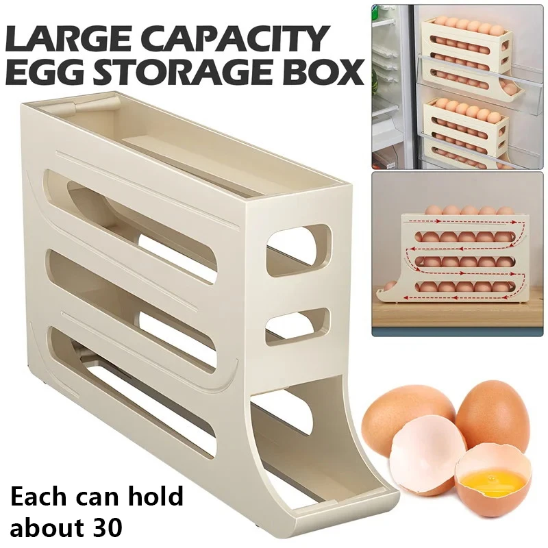 Refrigerator Automatic Scrolling Egg Rack Holder Storage Box For 30 Eggs Egg Basket Food Containers Refrigerator Storage Box