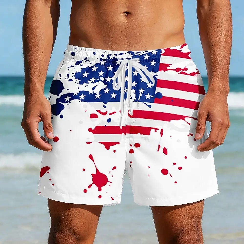 

Мужские пляжные шорты с принтом флага США, шорты средней длины, эластичный шнурок, повседневная одежда