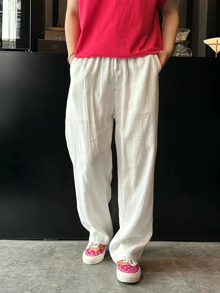 

Cleanfit белые льняные мужские летние тонкие прямые повседневные длинные брюки Dra хлопковые льняные брюки West дышащие свободные молодежные брюки