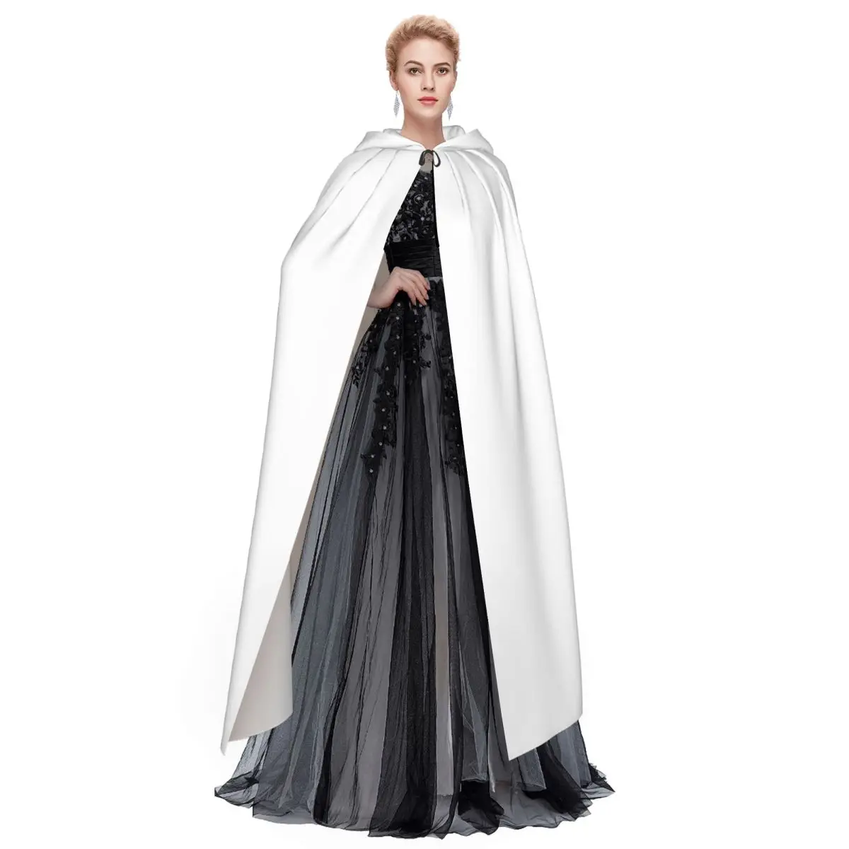 Dunkin Donuts Long Hooded Cloak Witch Medieval Costume Cosplay Cape HalloweenCoat Adult Unisex view 2