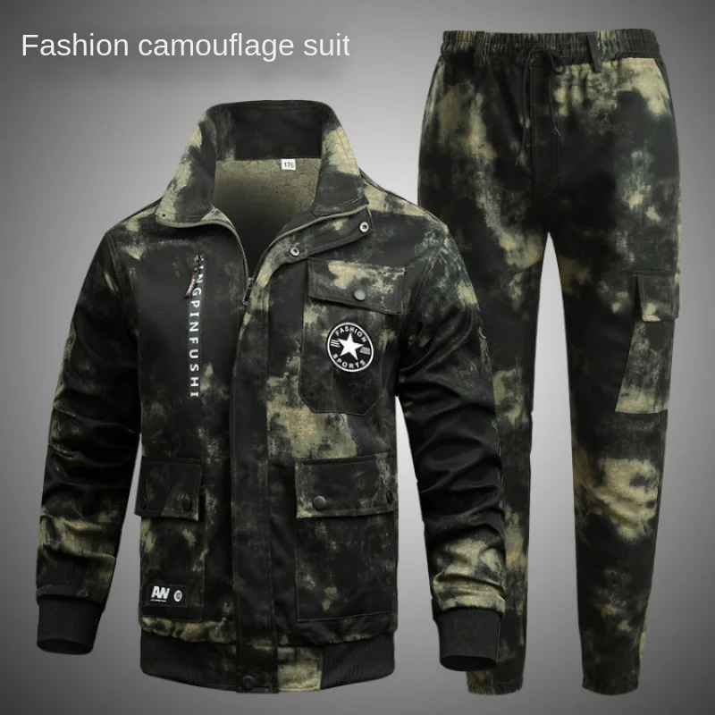 Spring Work Clothes Men Clothing Two Pieces Set Cargo Soldiers Outerwear Ukrainian Combat Labor Training Overall Camouflage Suit